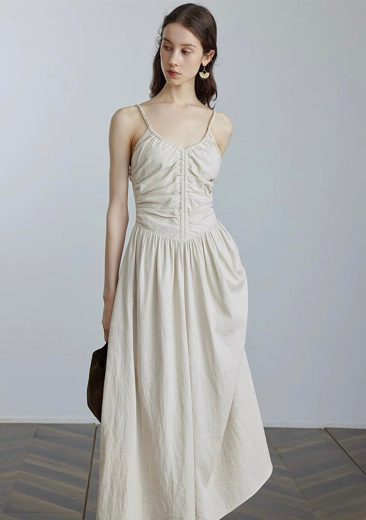 Linen spaghetti strap A-line maxi dress