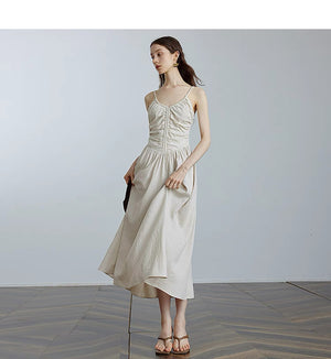 Ruched French slim-fit long dress