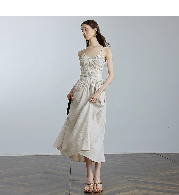 Ruched French slim-fit long dress