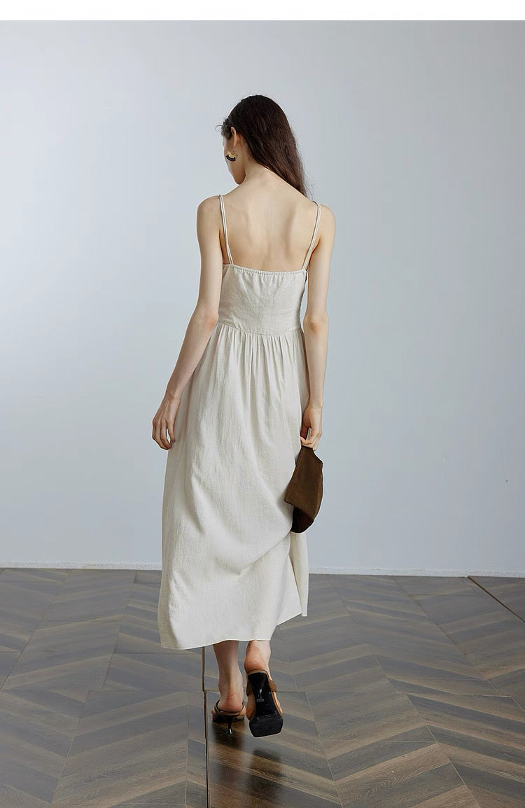 Elegant sleeveless linen maxi gown