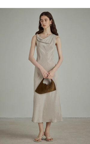 Sleeveless French-style cowl neck dress