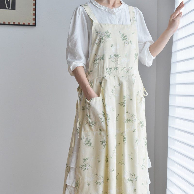 Pastoral Floral Cotton Apron, Oil-Proof Gardening Workwear