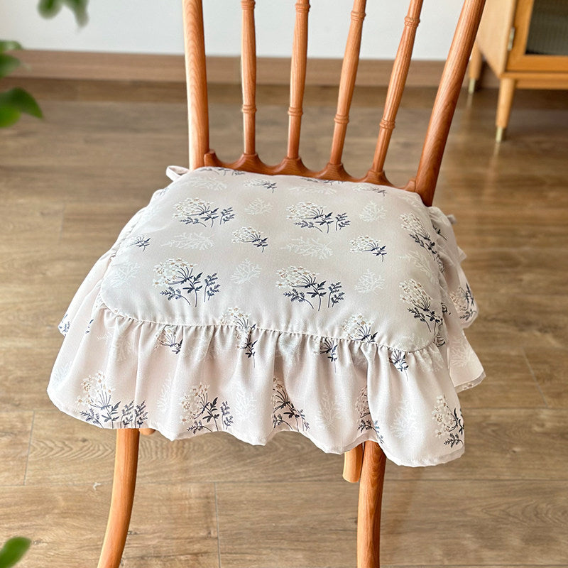 Pastoral Floral Ruffle Chair Cushion Cover, Cottagecore Dining Seat Pad