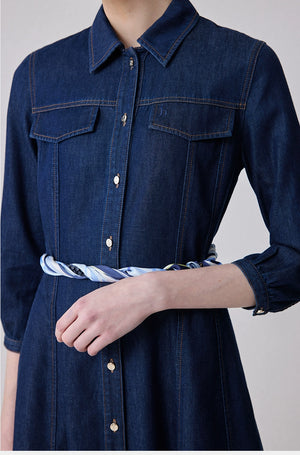 Dark wash denim texture close-up