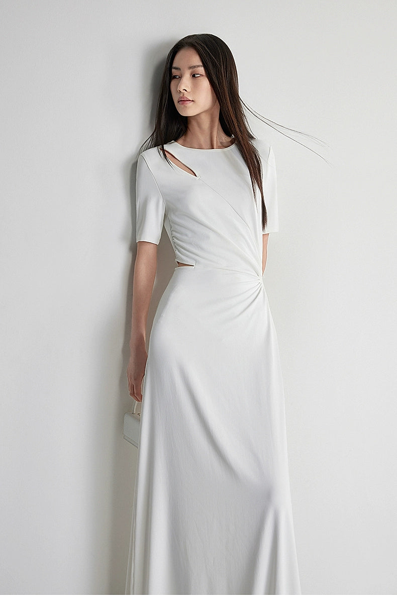 Evening A-line dress with inverted pleats