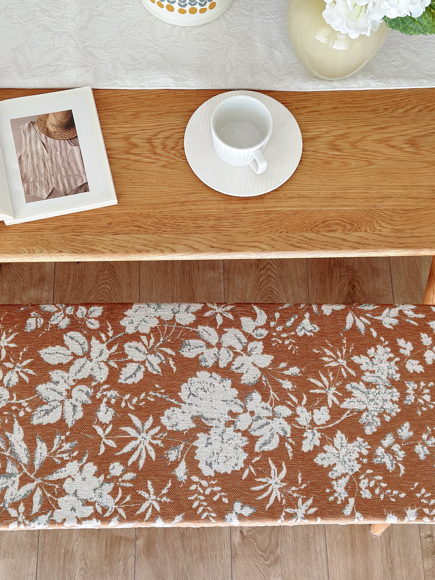 French Vintage Jacquard Bench Cushion, Thick Sponge Seat Pad