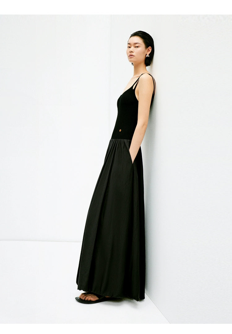 Spliced summer maxi dress with double shoulder straps