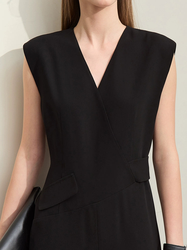 Tailored non-stretch woven jumpsuit in black