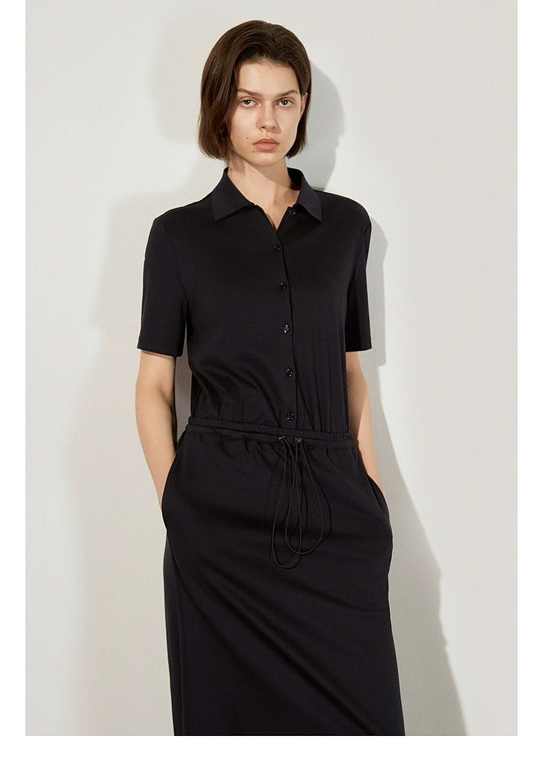 Casual black dress with collared top