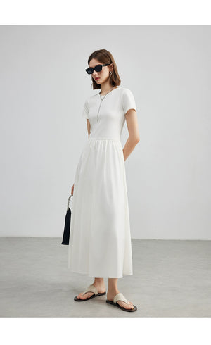 Back view of draped cotton cream dress by taileroom