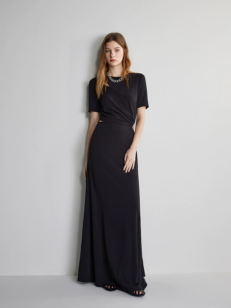 Black halter neck A-line maxi dress