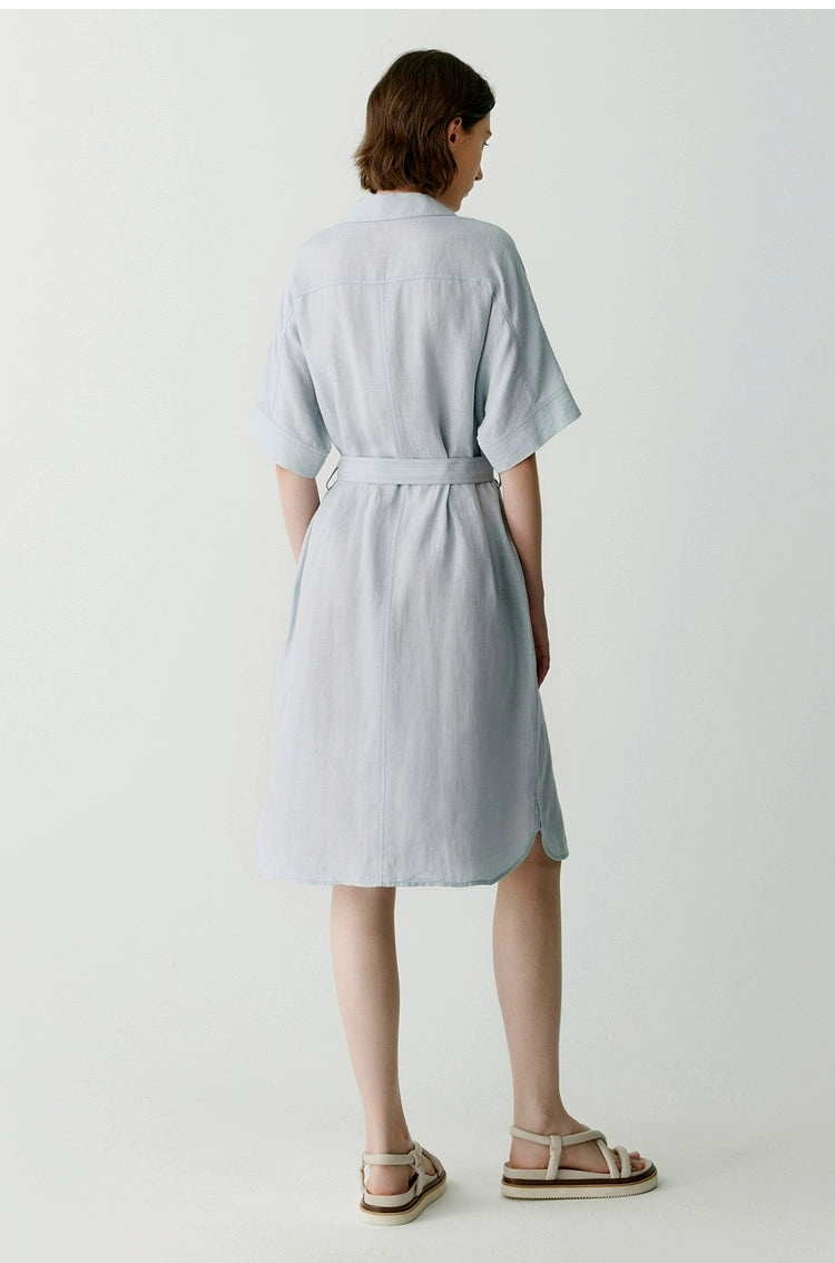Taileroom linen shirt dress with short sleeves