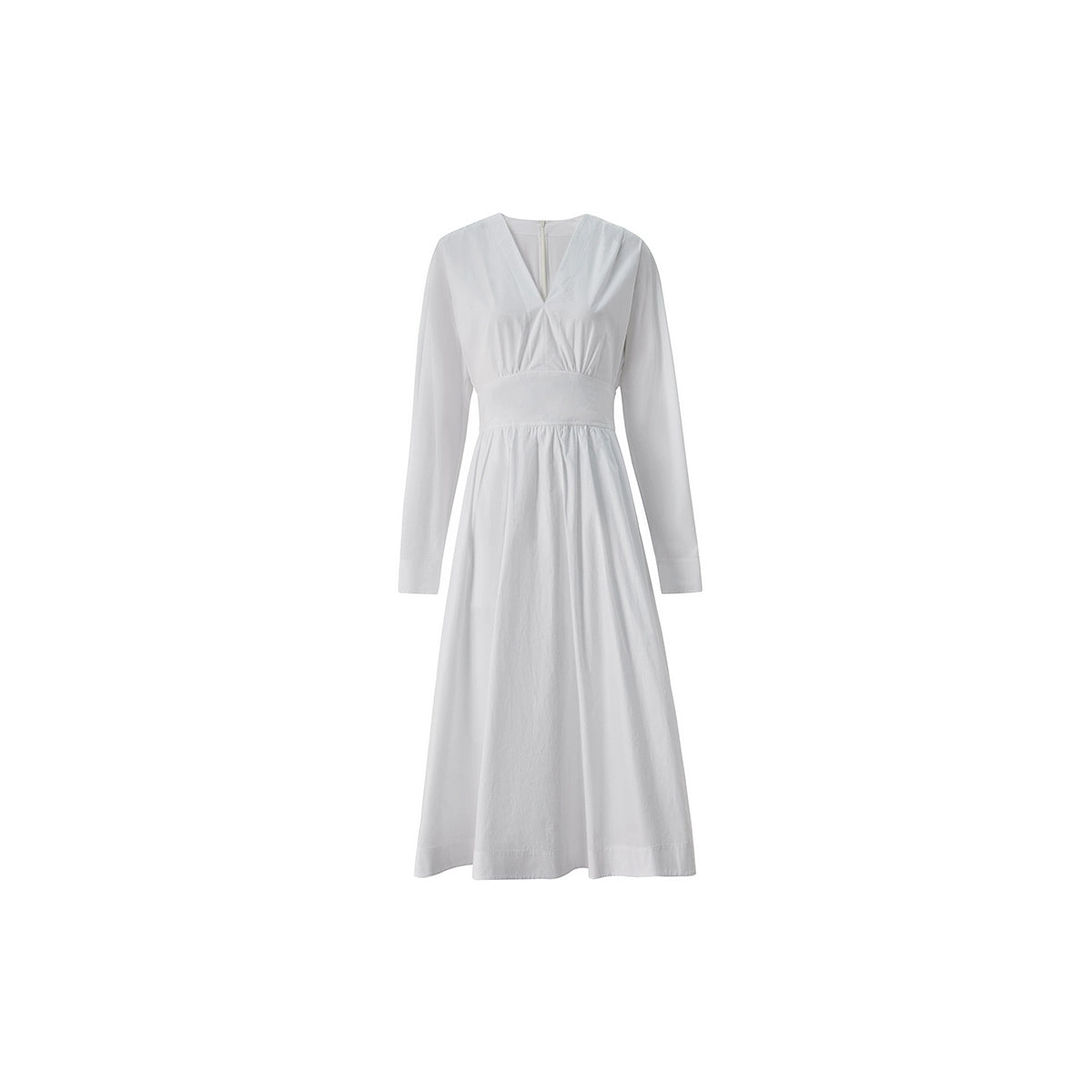 Minimalist white midi dress with a flared silhouette