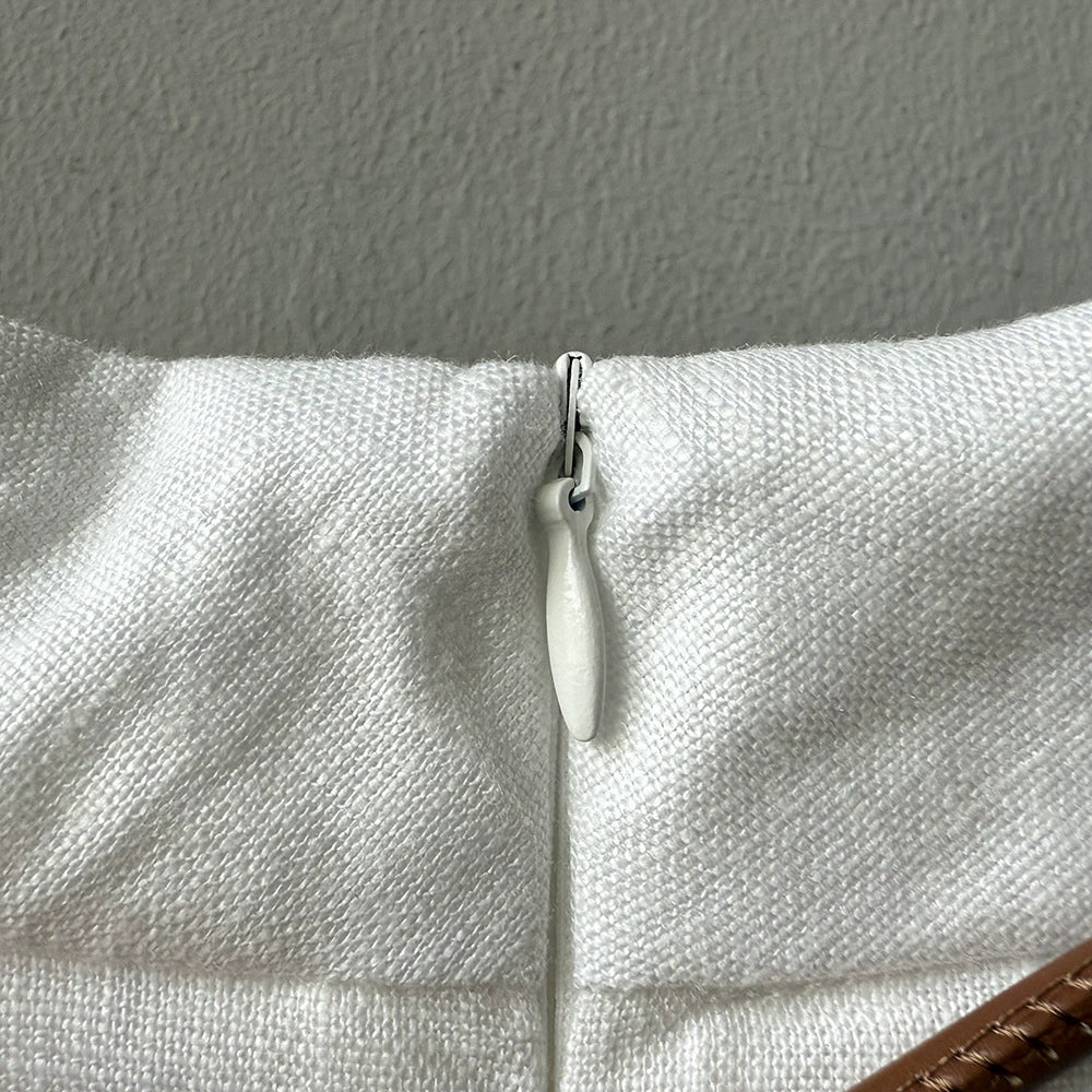 White summer linen two-piece with V-neck shirt