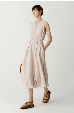 Relaxed fit linen dress with waist tie
