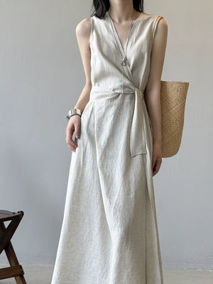 Sleeveless vest dress in natural neutral linen