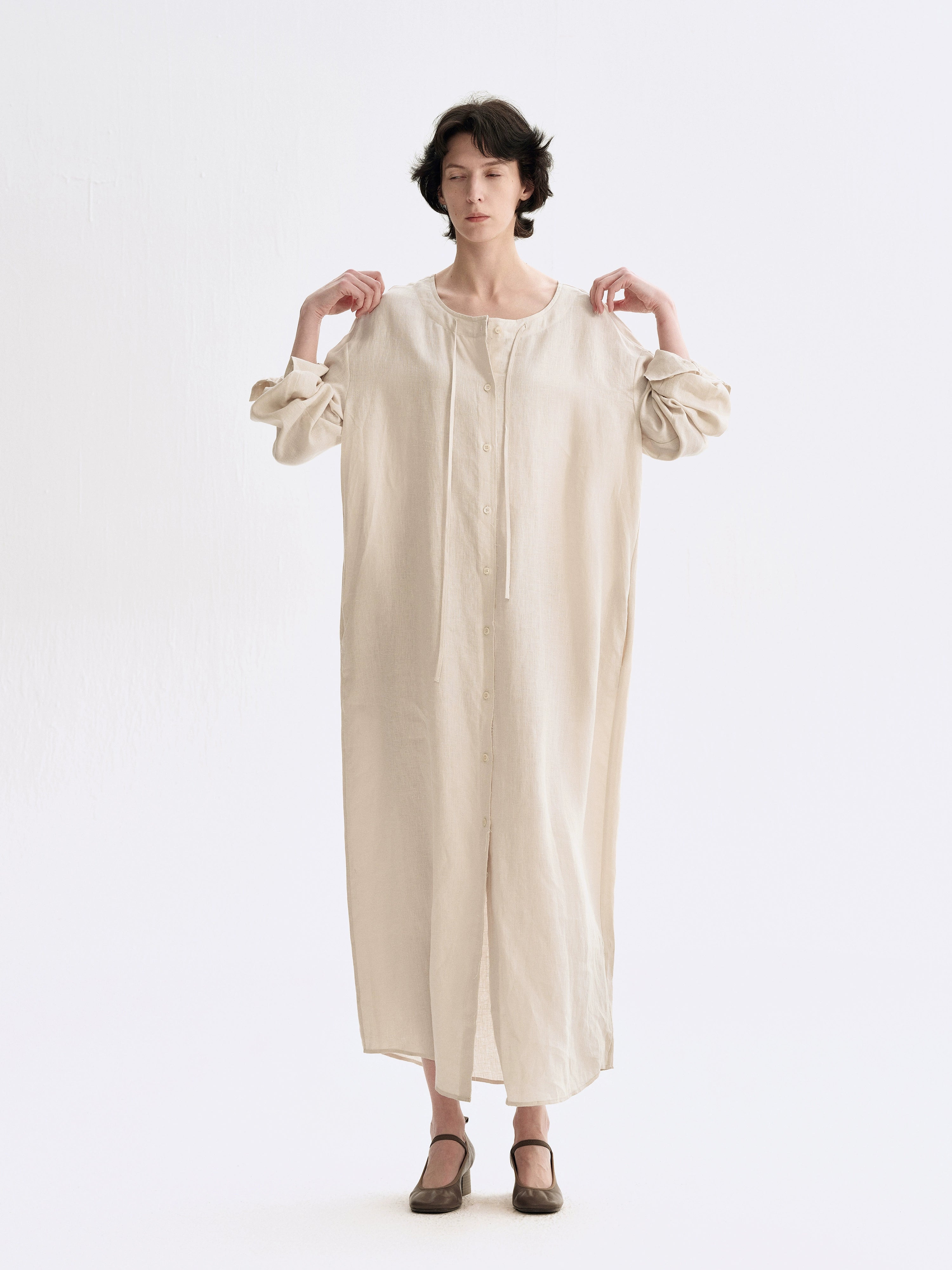 White minimalist maxi dress with buttons