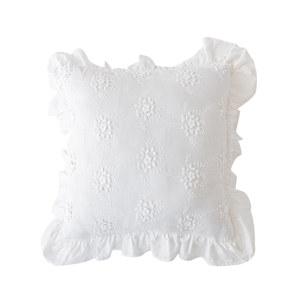 Nordic Ruffle Embroidered Pillow Cover, French Pastoral Sofa Cushion