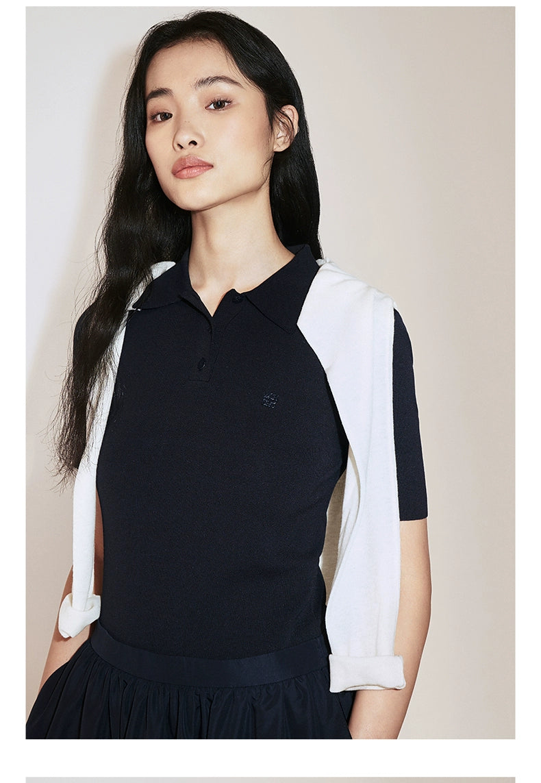 Front view of two-piece polo collar A-line dress