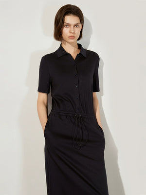 Casual black dress with collared top