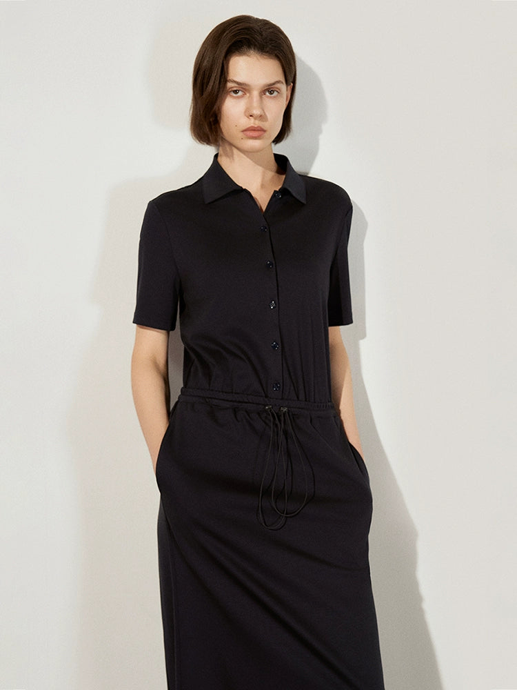 Casual black dress with collared top