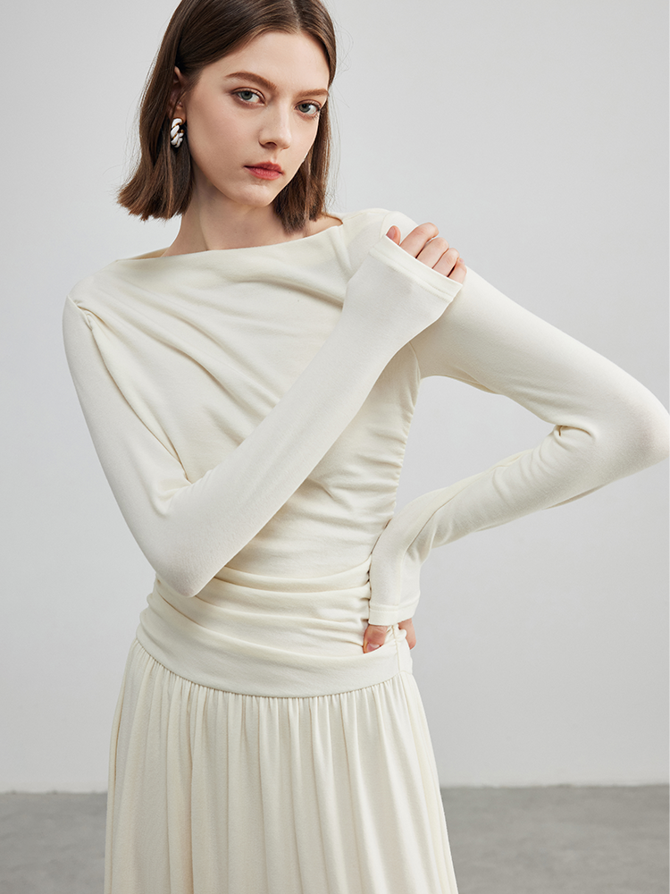 Cream Draped Long Sleeve Maxi Dress – Cotton Jersey