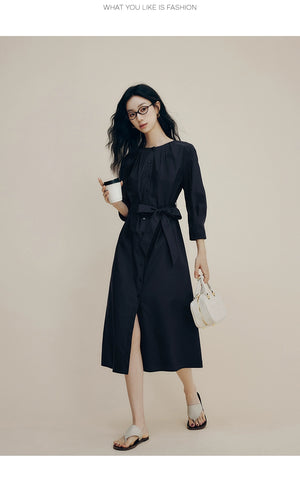 Close-up of chest pockets and collar on shirt dress