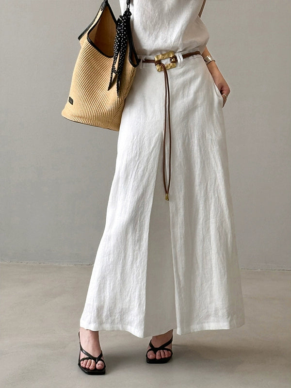 Tailored ivory midi skirt and sleeveless collared top
