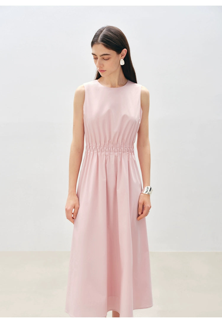 Minimalist sleeveless dress with cinched silhouette