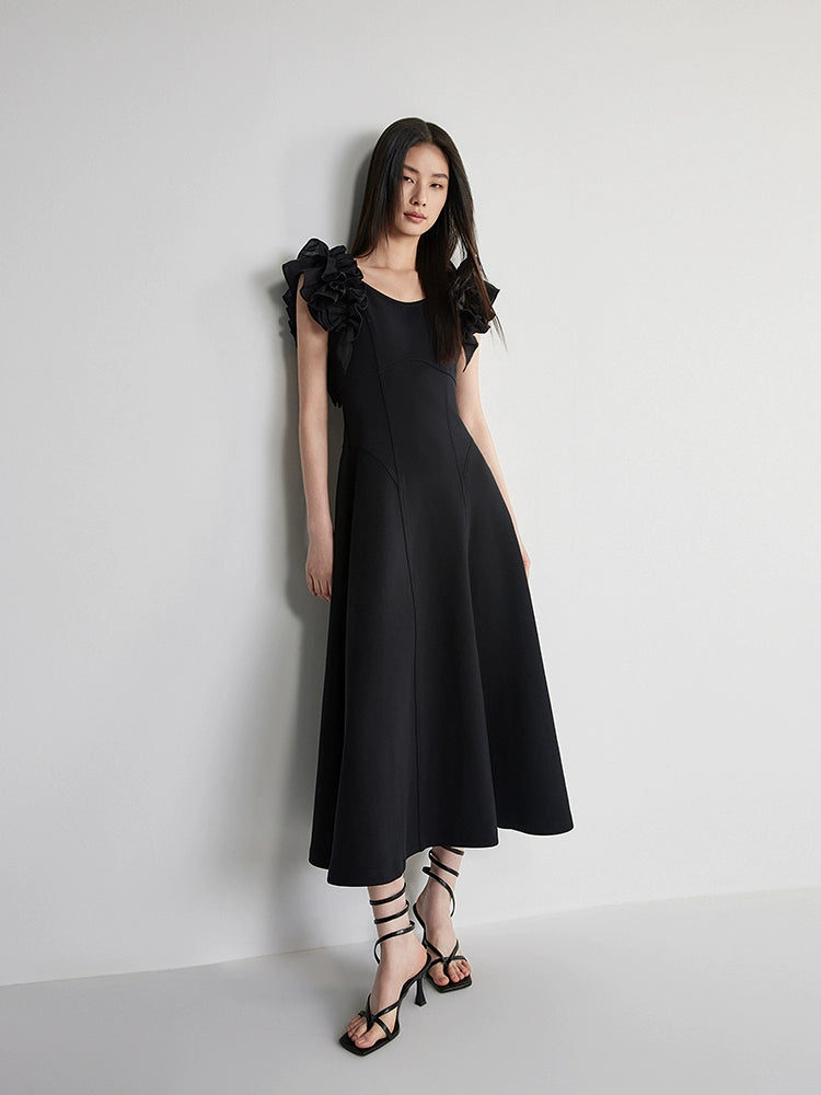 Full view of elegant black cotton jersey dress