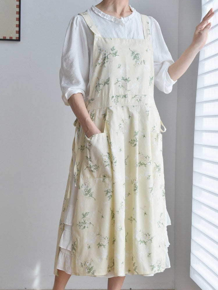 Pastoral Floral Cotton Apron, Oil-Proof Gardening Workwear