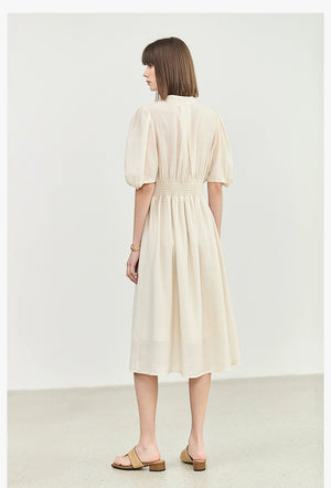 Elegant puff sleeve French style maxi dress