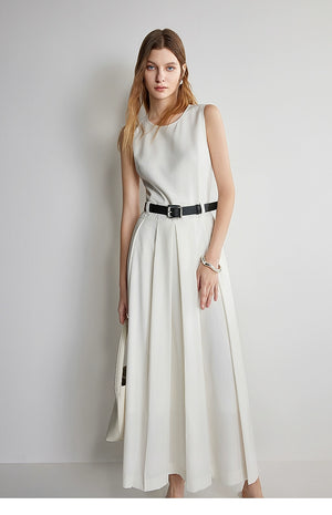 Belted formal sleeveless dress for women