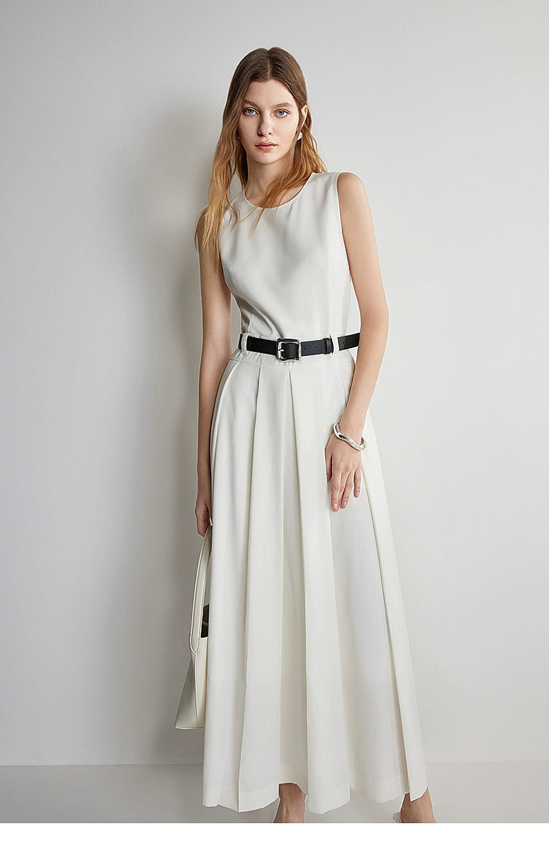 Belted formal sleeveless dress for women