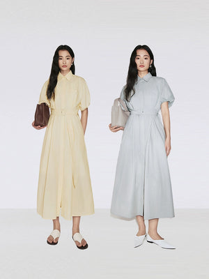 Long button-front dress with detachable belt