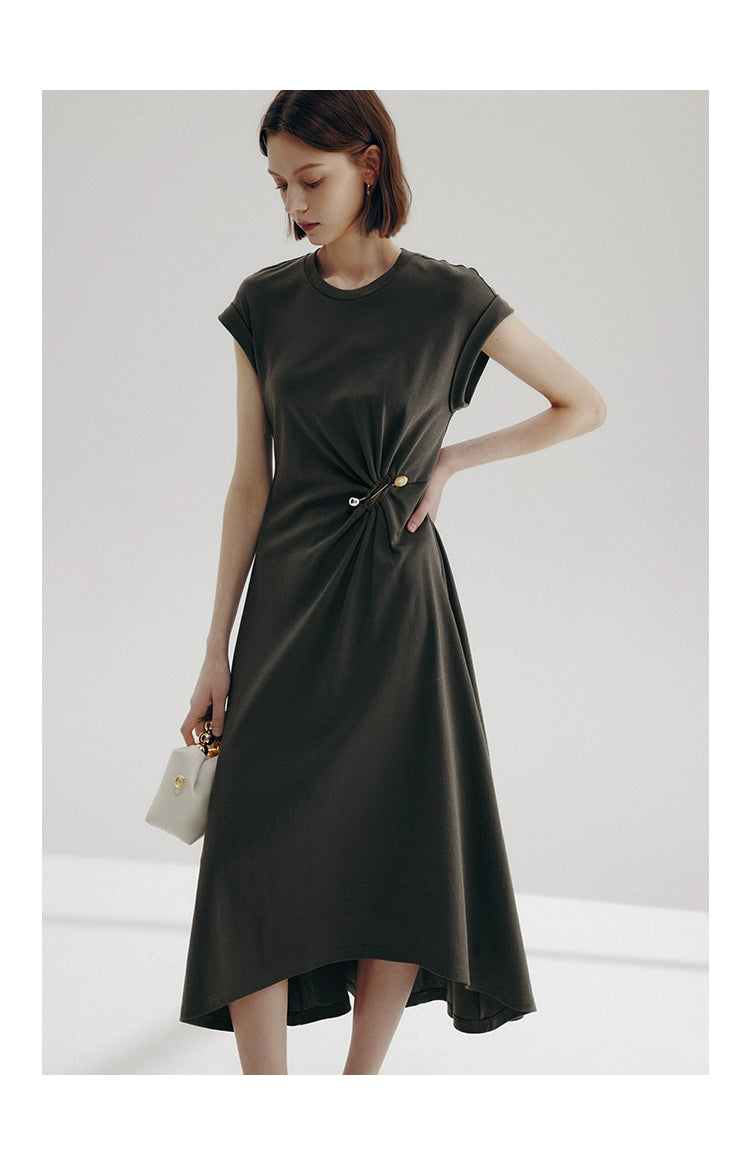 Back view of olive dress showing clean structure