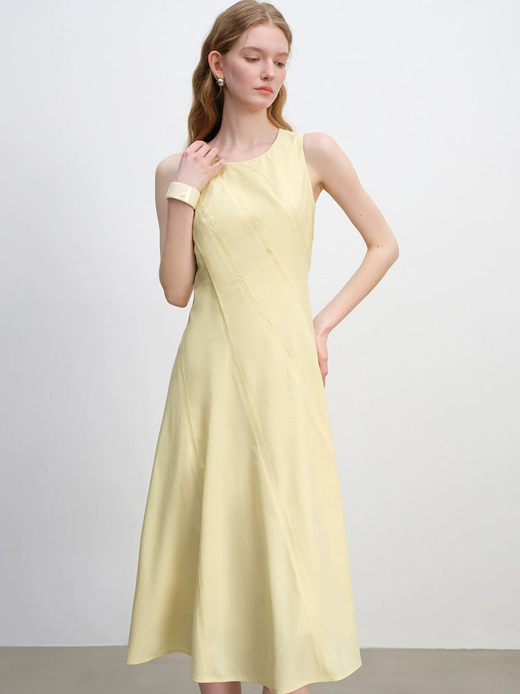 Petite asymmetrical cream sleeveless midi dress