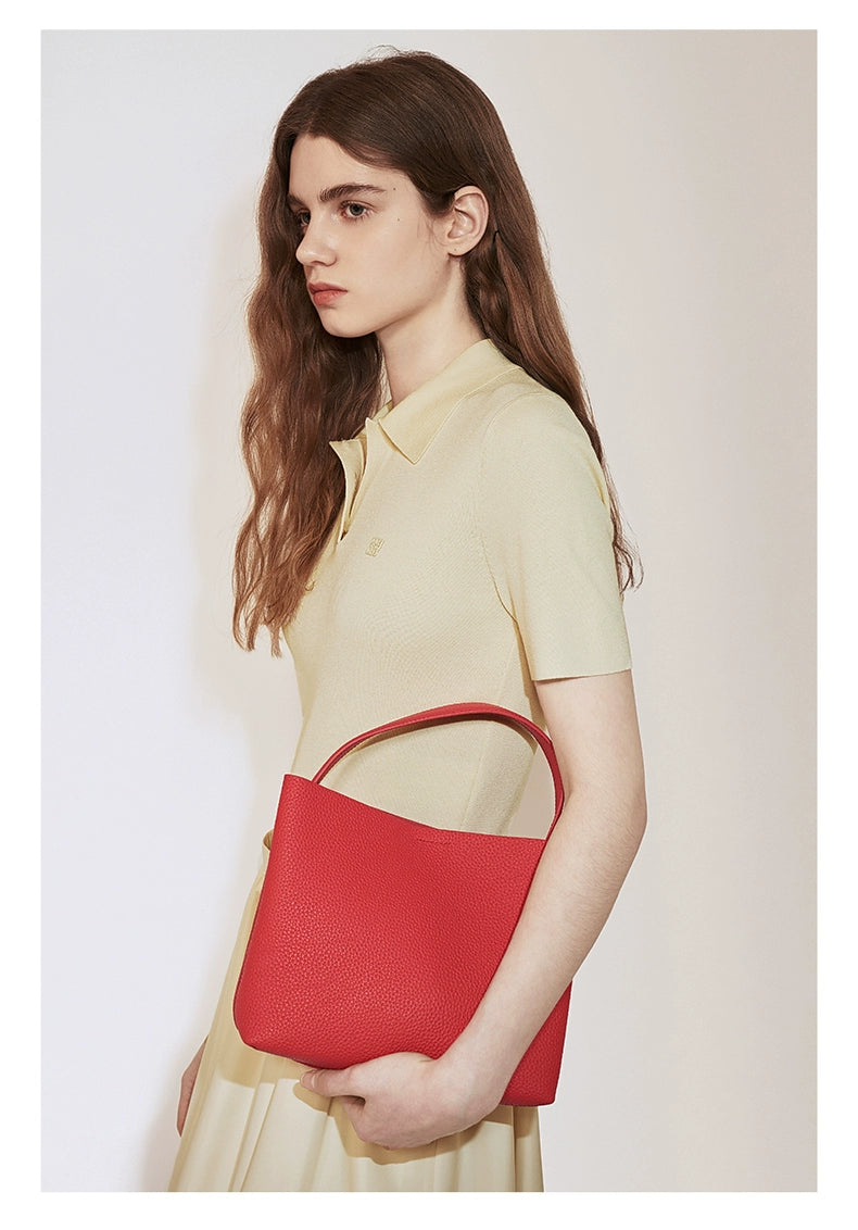 Neutral two-piece outfit with flared skirt