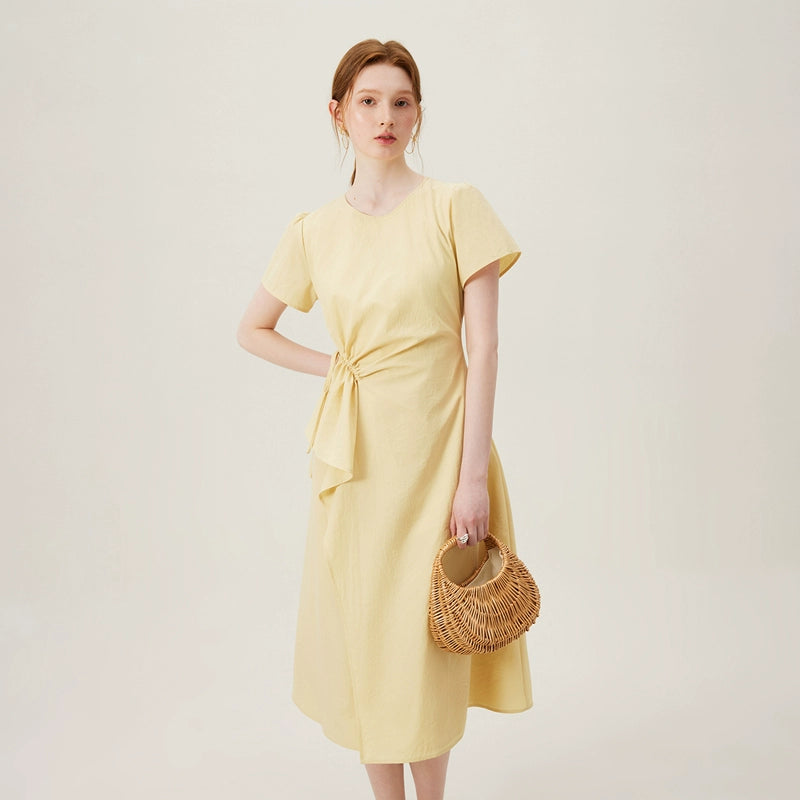 Full front and back views of cotton midi dress