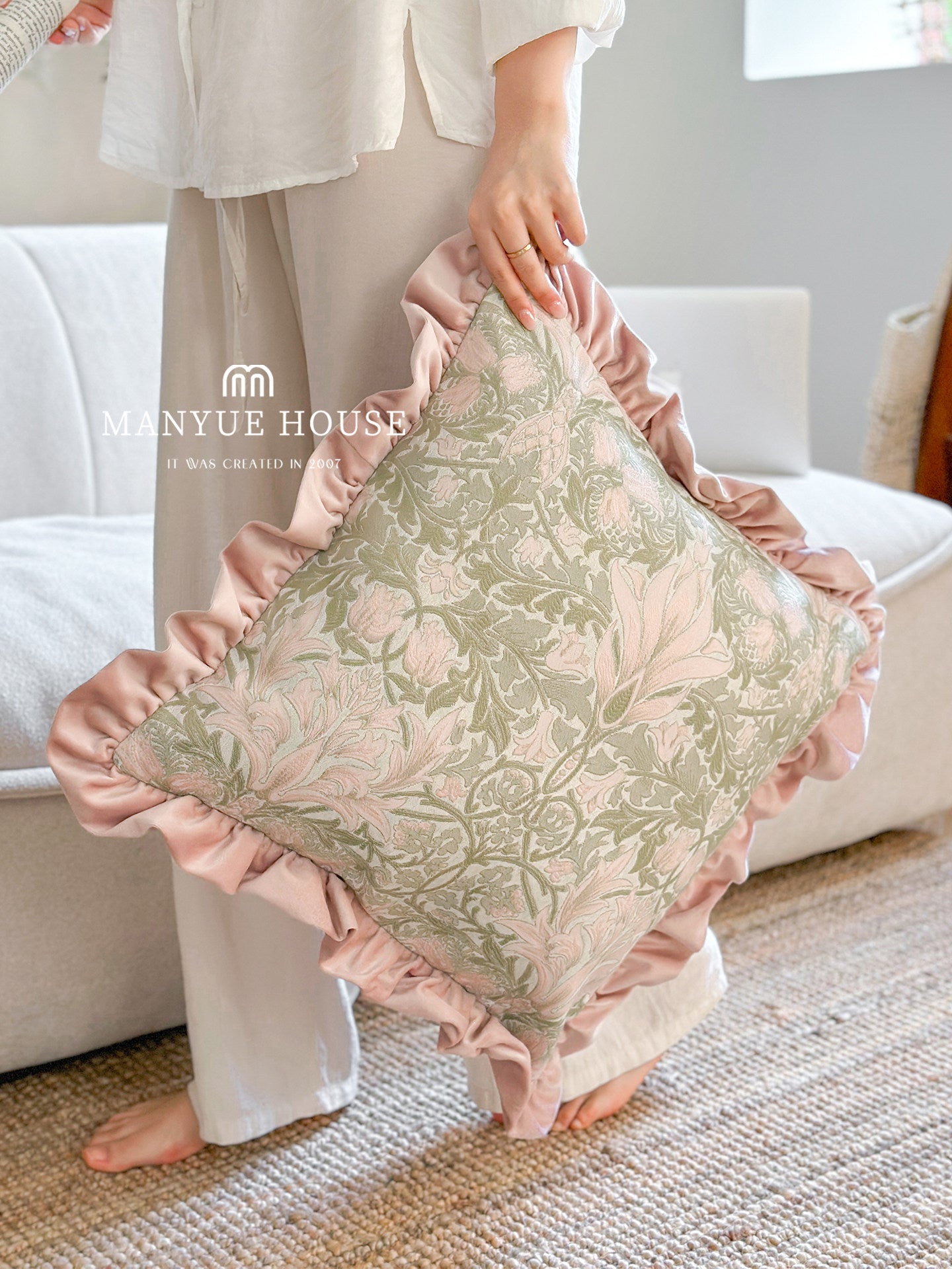French Premium Ruffled Pillow Cover, Cottagecore Bedside Cushion