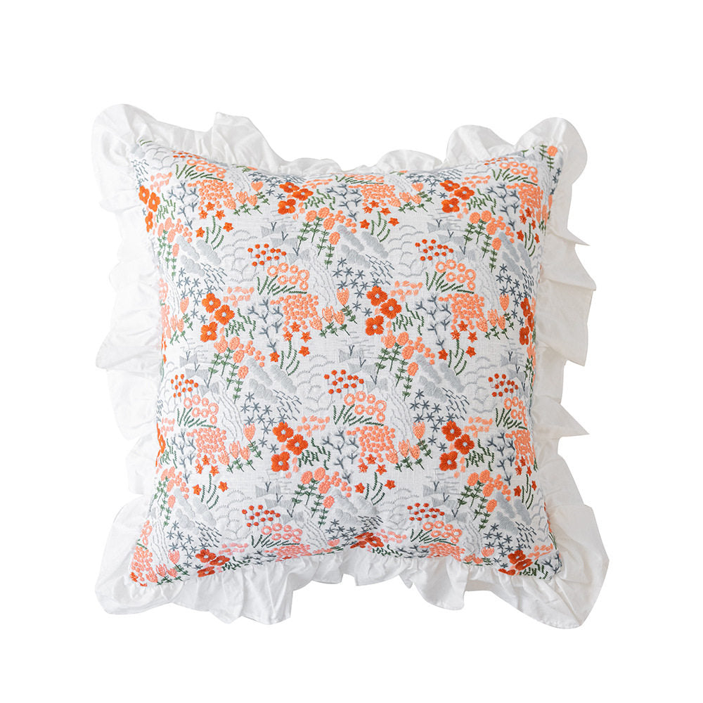 Nordic Ruffle Embroidered Pillow Cover, French Pastoral Sofa Cushion
