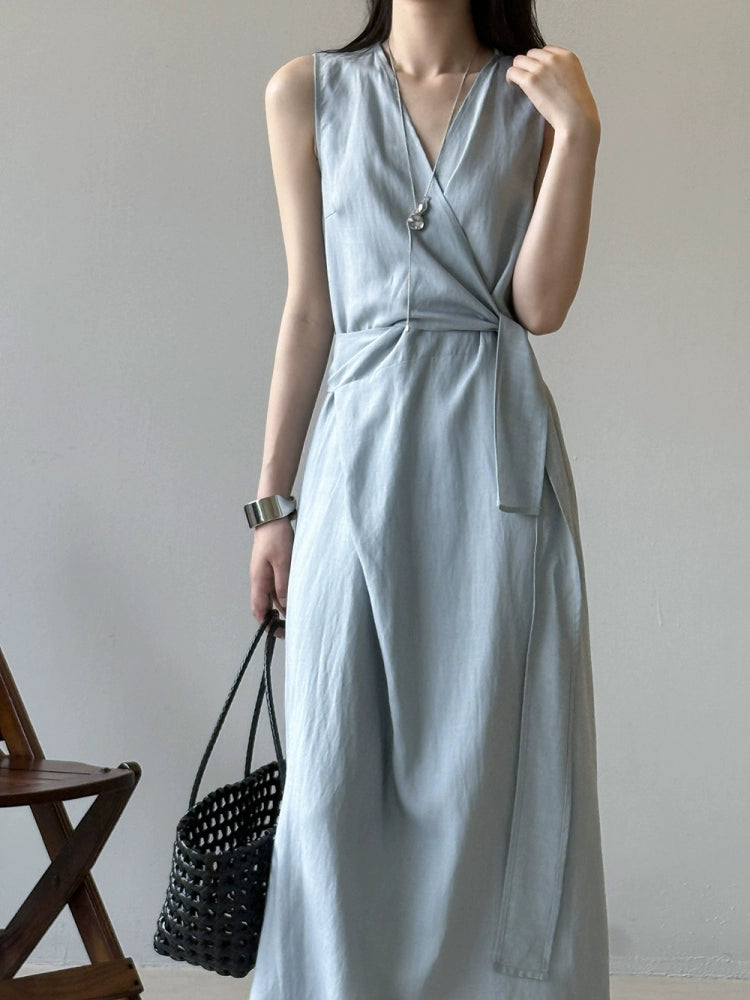 Taileroom French V-neck linen dress for summer