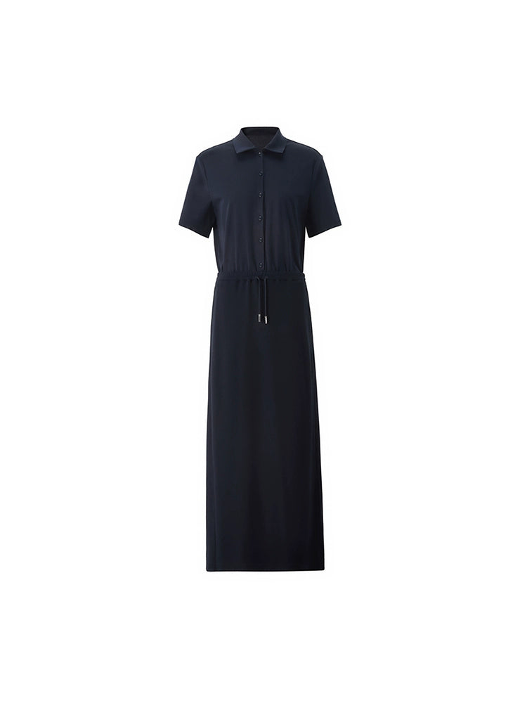 Full-length black dress for minimalist styling