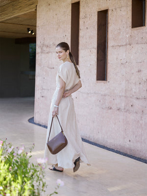 Side view of minimalist summer maxi dress