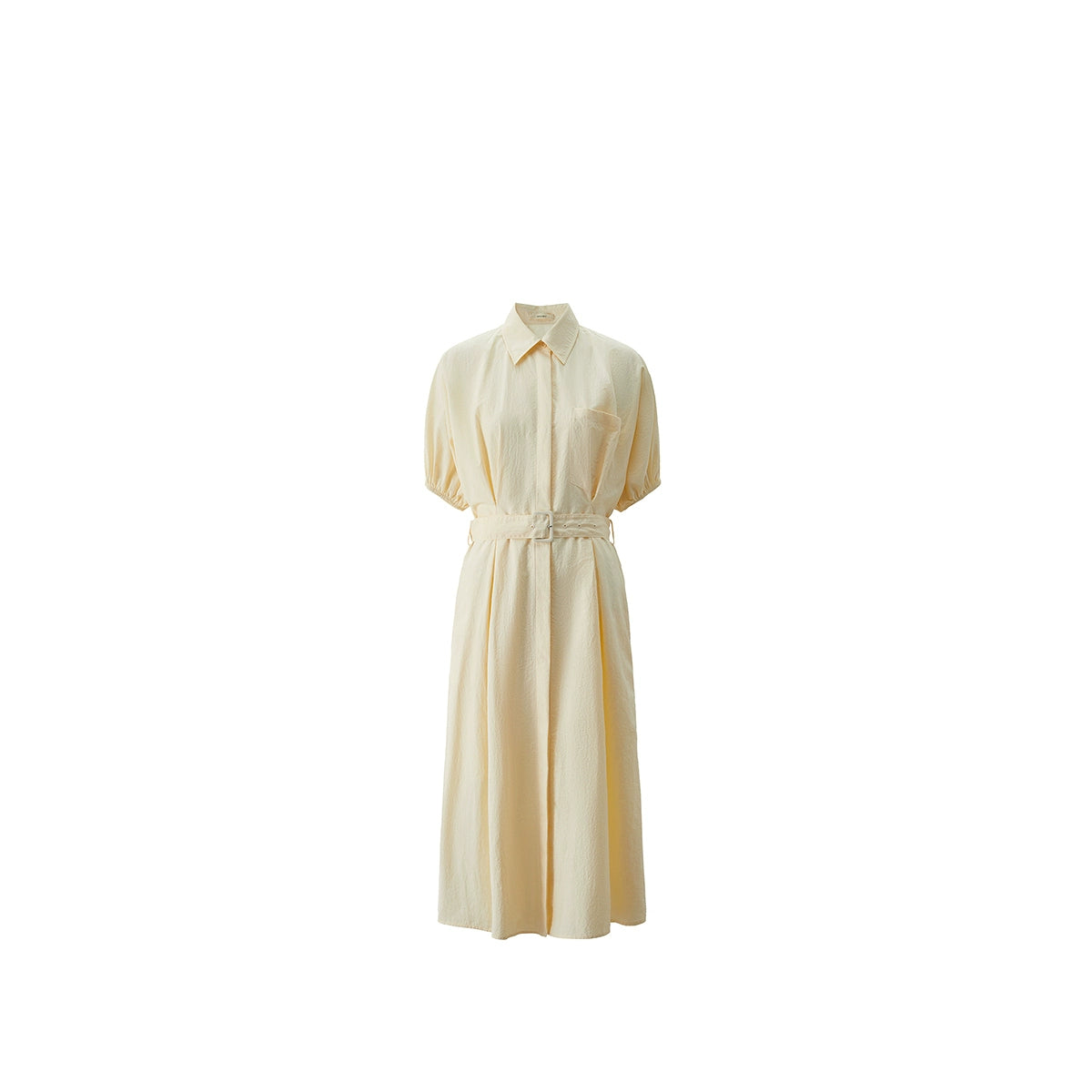 Elegant shirt-style long dress with belt