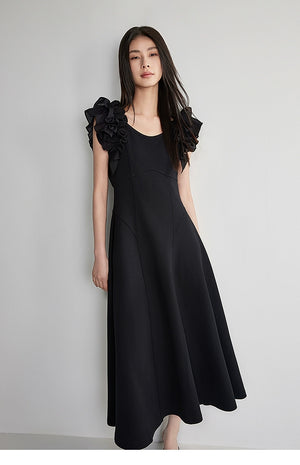 Feminine black dress in cotton jersey fabric by taileroom