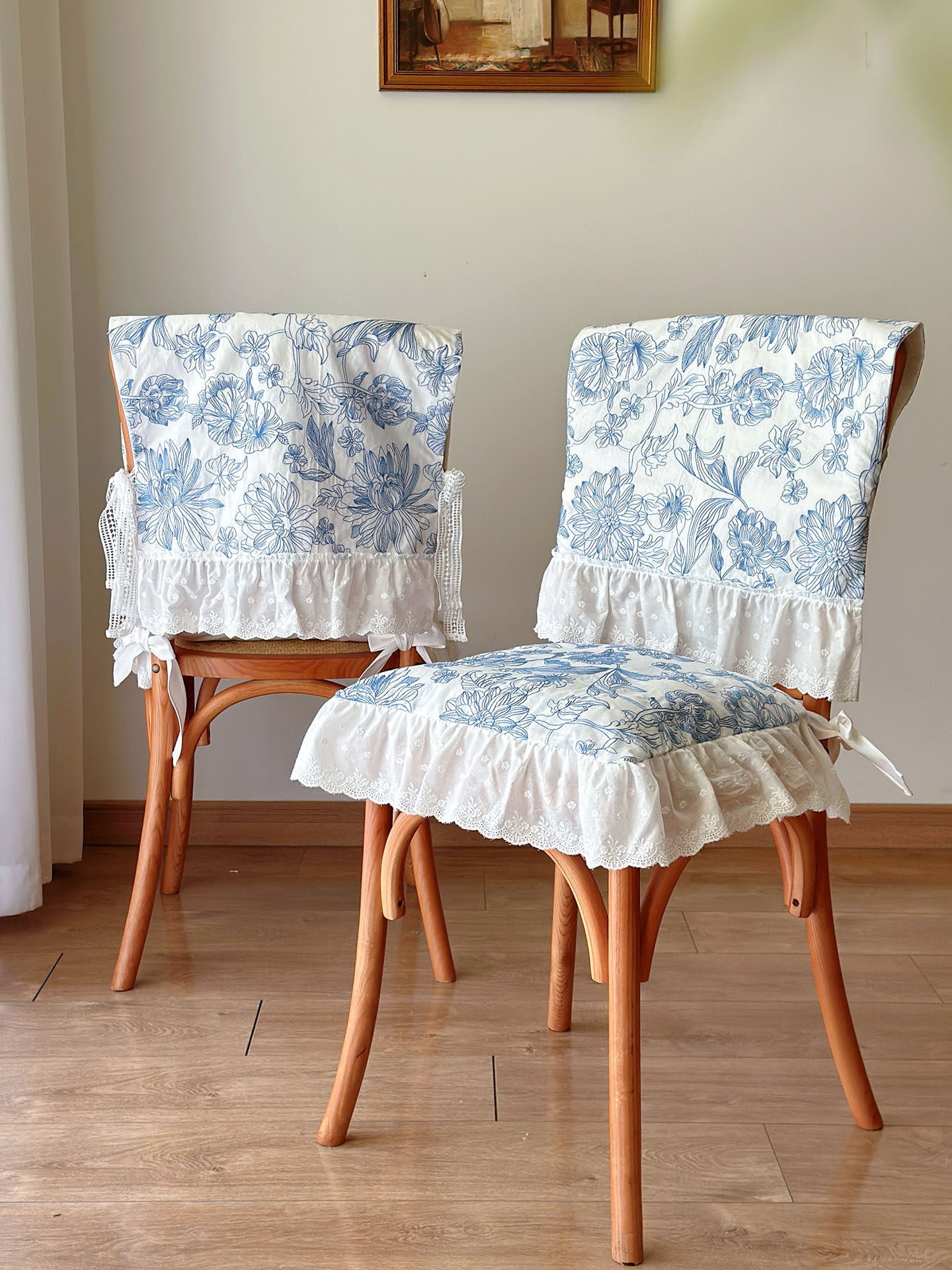 French Ruffled Dining Chair Cover, Vintage Lace Backrest Slipcover