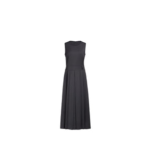 White A-line dress with belt and pleats