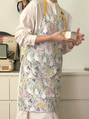 Cutlery French Monet Garden Rabbit Print Apron Home Kitchen Oil-resistant Waterproof Adjustable Cover