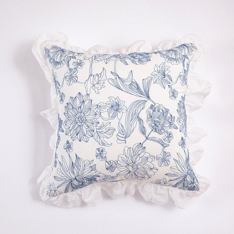 Nordic Ruffle Embroidered Pillow Cover, French Pastoral Sofa Cushion